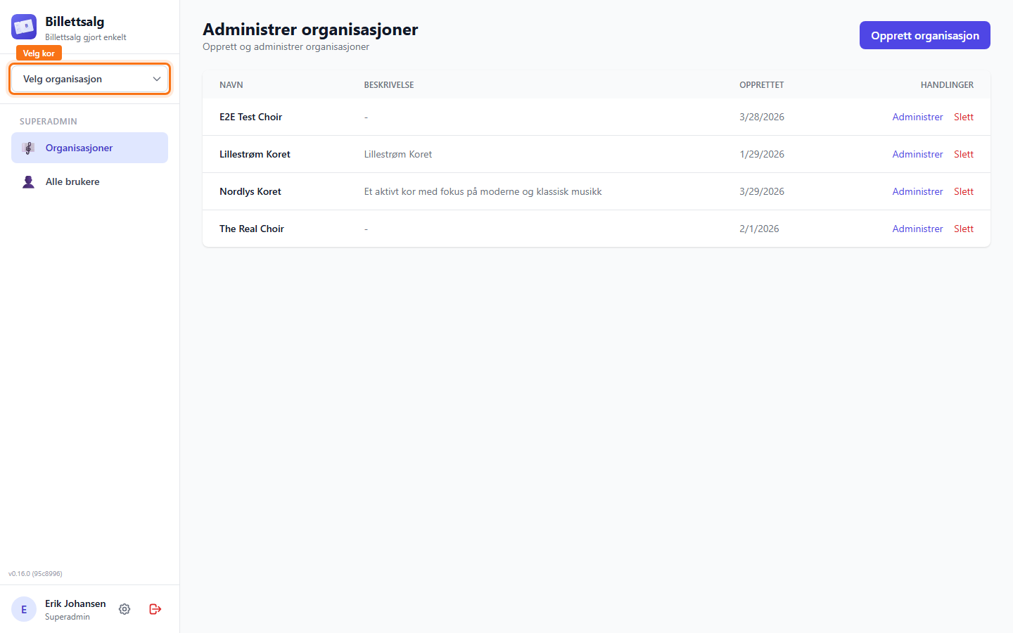 The organization selector prompt